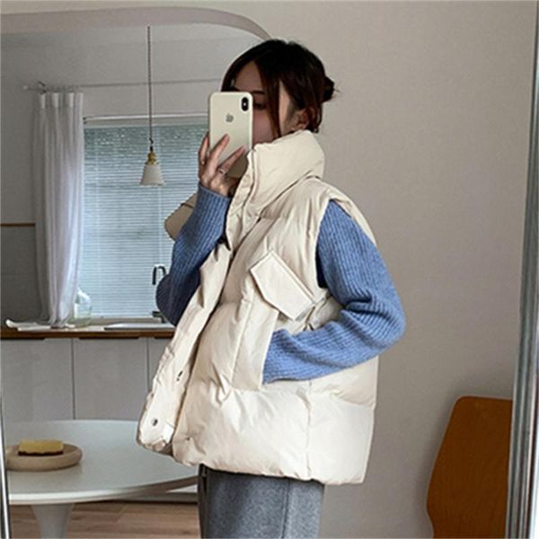 

women's vests 2021 loose sleeveless jackets solid turn down collar ladies winter vest korean style oversize waistcoat for female h819, Black;white