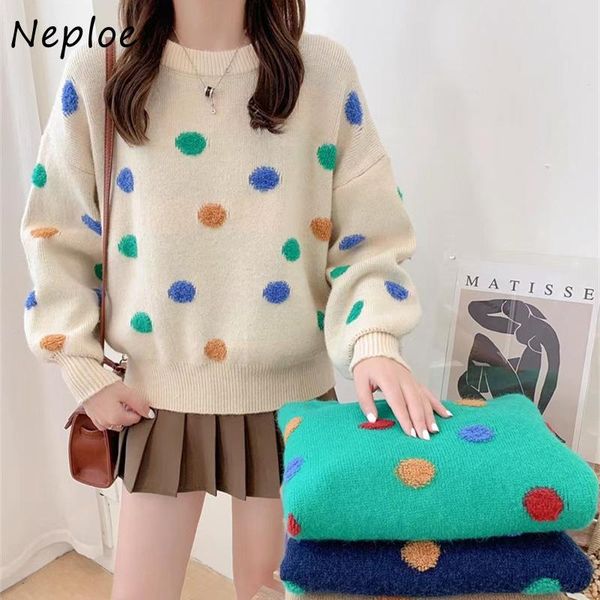

women's sweaters retro contrast color polka dot pullover women 2021 autumn winter fashion jumper sweater loose knitwear top, White;black