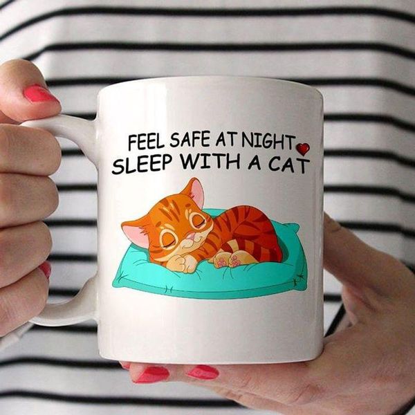 

mugs sleeping cat feel safe at night mug sleep with a lover gift white 11oz 15oz ceramic coffee cup