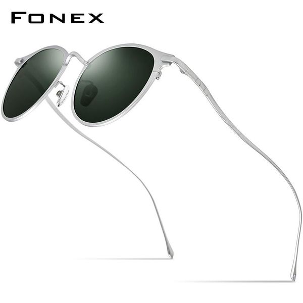 

sunglasses fonex pure titanium men vintage small round polarized sun glasses for women 2021 retro mirrored uv400 shades 8509, White;black