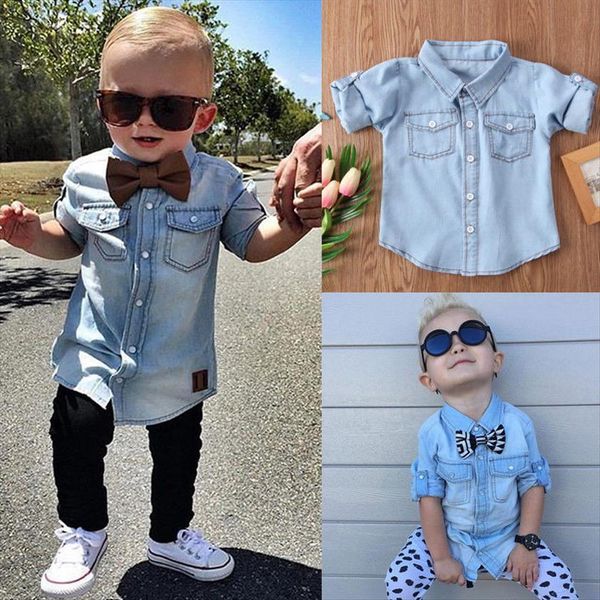 

baby girls boys kids clothes long sleeve button pocket turn down collar blouses toddler casual newborn denim shirts one pieces, White;black