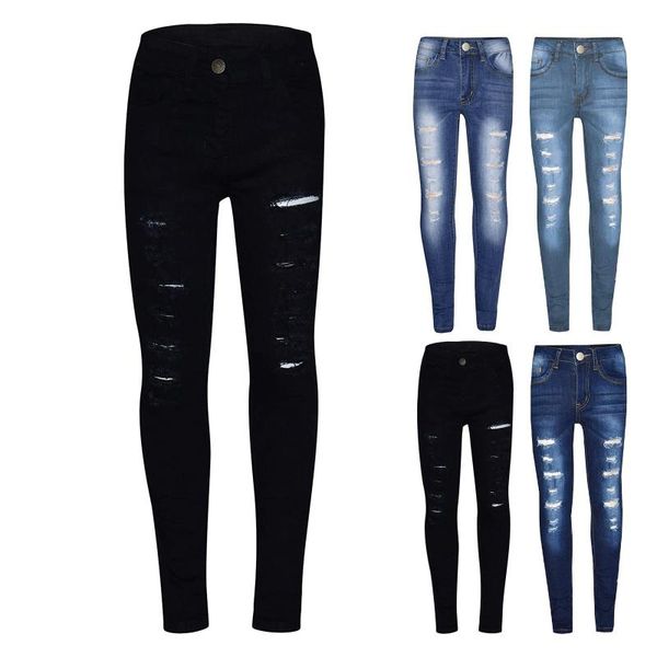 

jeans ripped for teen girls boys 3-14 years old children's tight long pocket denim trousers kids spring and autumn, Blue