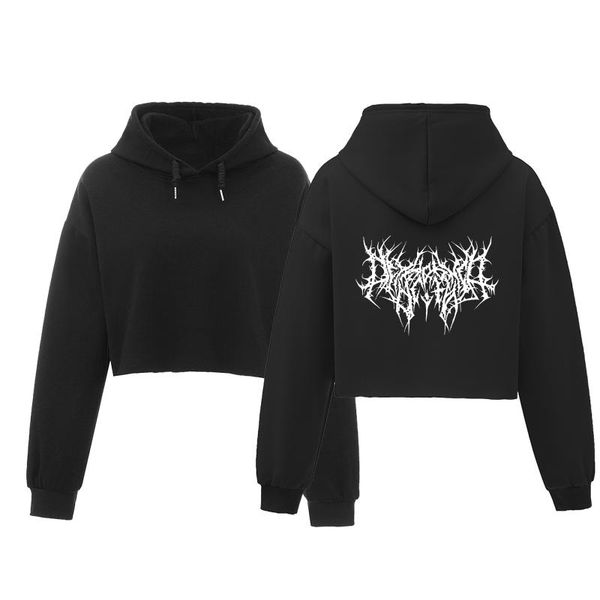 

women's hoodies & sweatshirts gothic cotton drawstring crop oversized aesthetic hip hop vintage printing clothes punk streetwear fall, Black