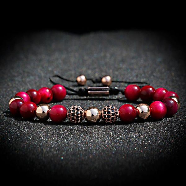 

beaded, strands 8mm tiger eye stone beads bracelet luxury zircon adjustable braided rope bangles men women yoga healing balance bracelets, Black
