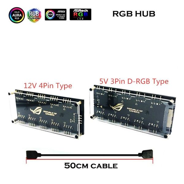 

fans & coolings motherboard rgb splitter hub lighting aura sync 12v 4pin or 5v 3pin(sata power supply) optional support mobo