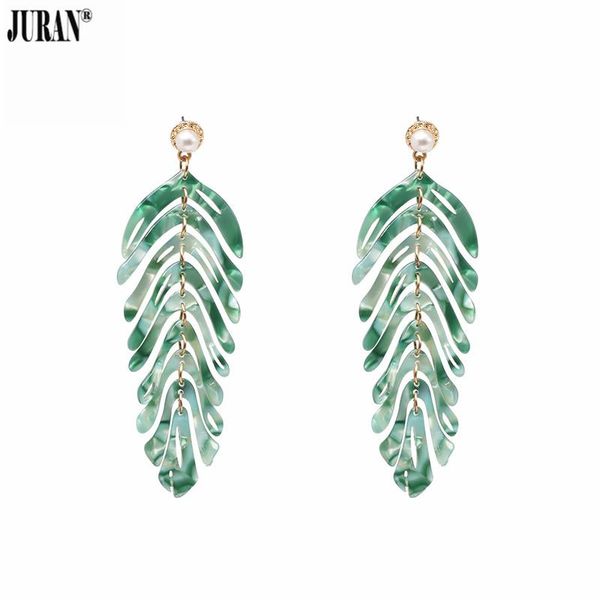 

bohemian handmade leaf drop dangle earrings women acrylic statement tropical plant jewelry brinco bijoux resin party gifts & chandelier, Silver