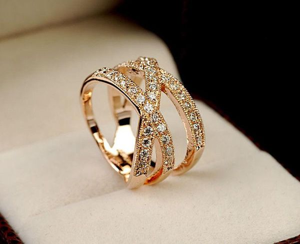 

wedding rings elegant jewelry austrian crystal cross wide party ring gift luxury promise engagement vintage bridal, Slivery;golden