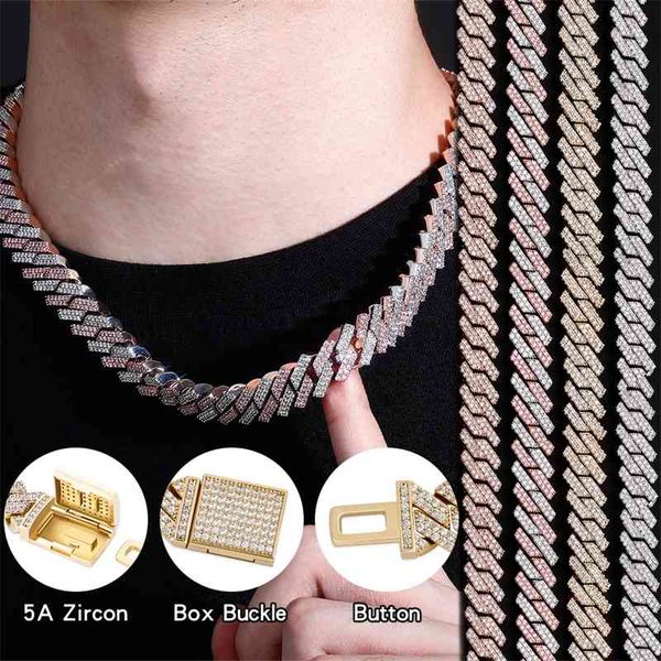

rillz 12mm/14mm iced micro pave cubic zirconia cuban chain necklace with box clasp hip hop fashion jewelry gift men women, Silver