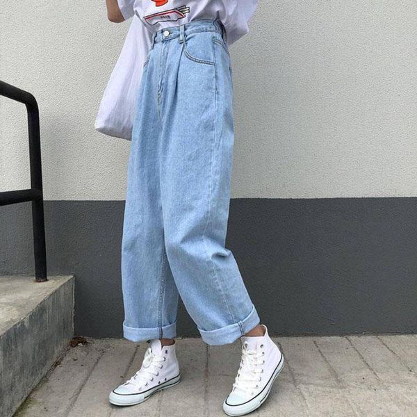

women's jeans jmprs harajuku women fashion loose black ankle-length denim pants high waist casual autumn wide leg female baggy, Blue
