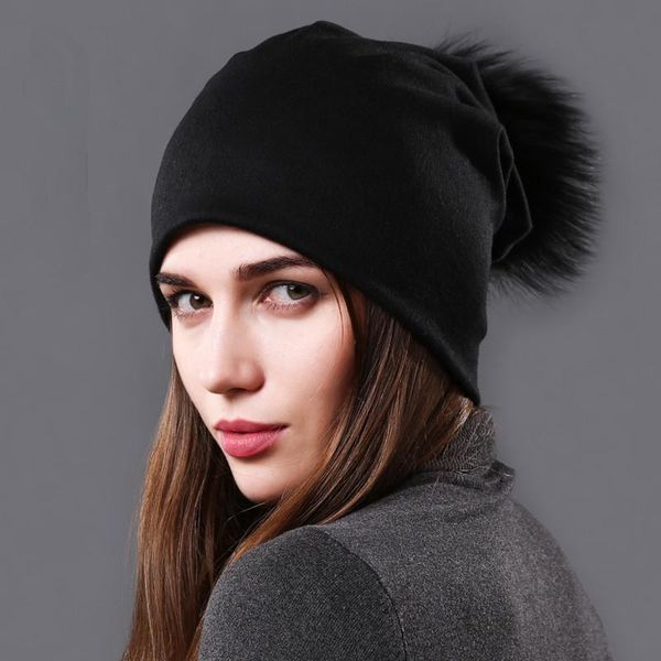 

beanies women wholesale real knitted hat ball winter warm girl wool cotton skullies female bunnet