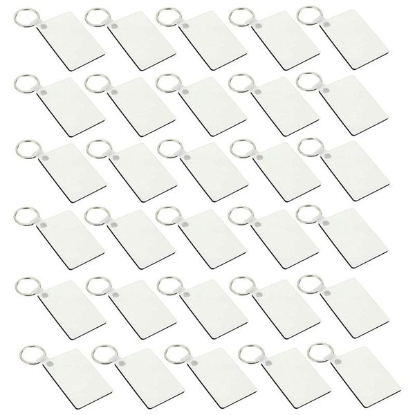 

30pcs wooden hardboard keychains blank rectangle mdf sublimation heat transfer kit jewelry making hooks & rails