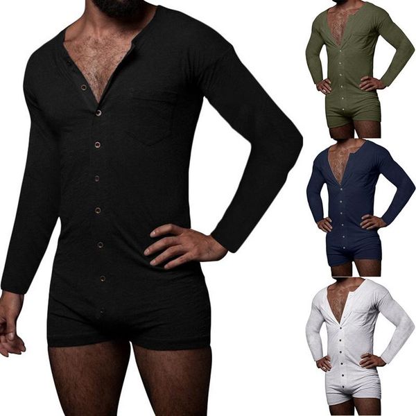 

men's tracksuits mens onesie pajamas rompers long sleeve comfortable homewear leisure jumpsuit sleepwear solid color button nightwear s, Gray
