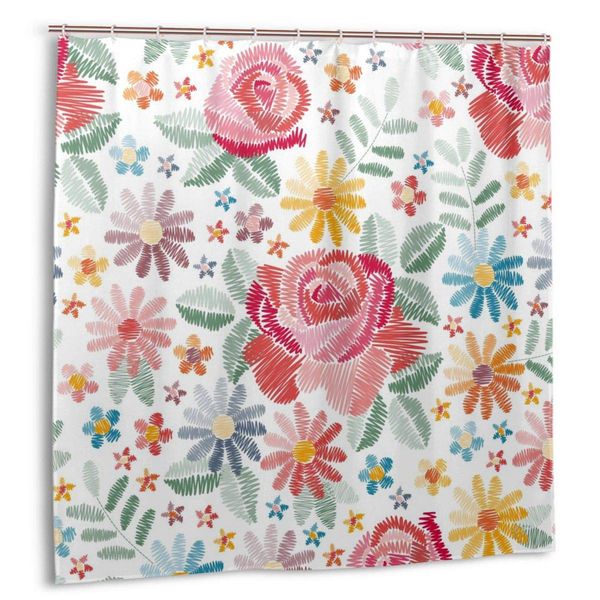 

shower curtain,colorful vintage flowers bath curtain set with hooks