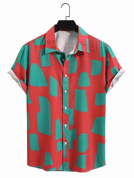 

men random geo print shirt e4no#, White;black