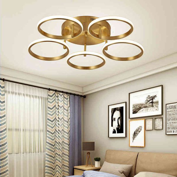 

ceiling lights all copper five-ring living room light, master bedroom, light luxury, high-end rotunda simple modern atmospheric le