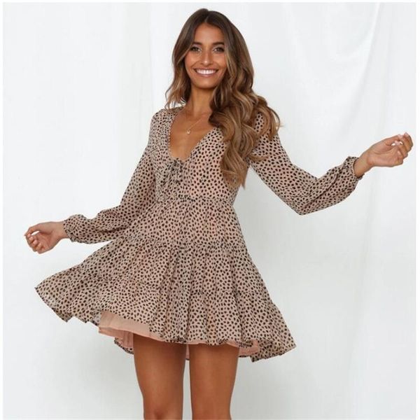 

casual dresses women dress leopard printed puff sleeve chiffon ladies summer beach mini vestidos r561, Black;gray