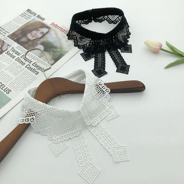 

bow ties elegant necklace false fake collar lapel choker shirt detachable neck clothing accessories, Black;gray