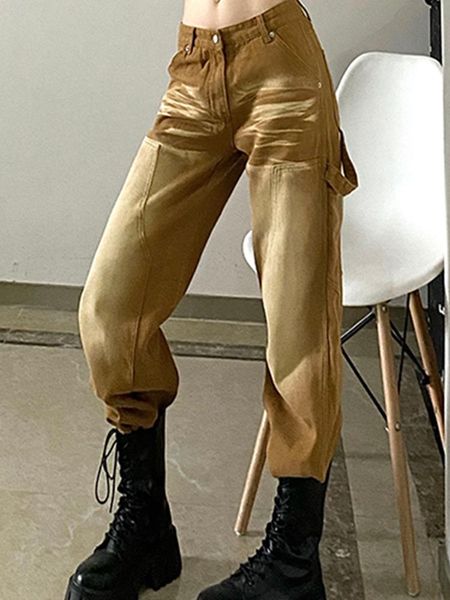 

women's jeans chic tie dye baggy cargo vintage women high waist wide leg denim pants harajuku hip hop streetwear trousers autumn, Blue