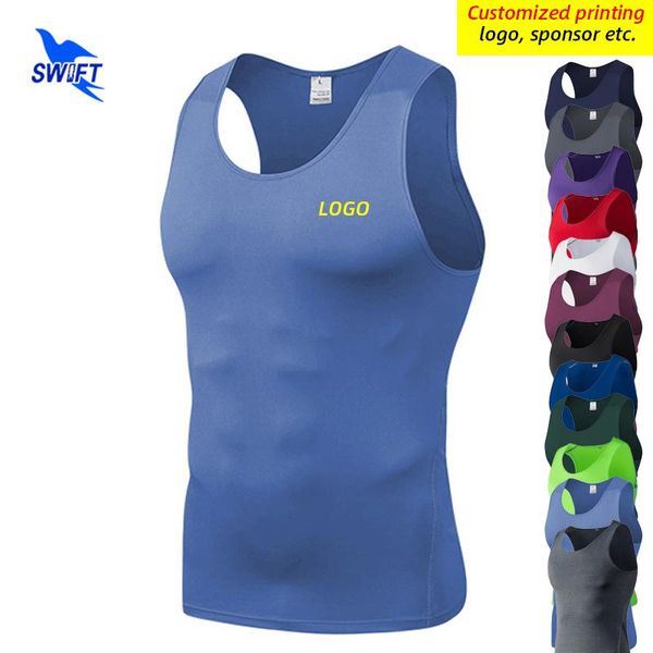 

running jerseys customized logo quick dry compression gym tank men elastic fitness bodybuilding vest summer breathable sleeveless shirts, Black;blue