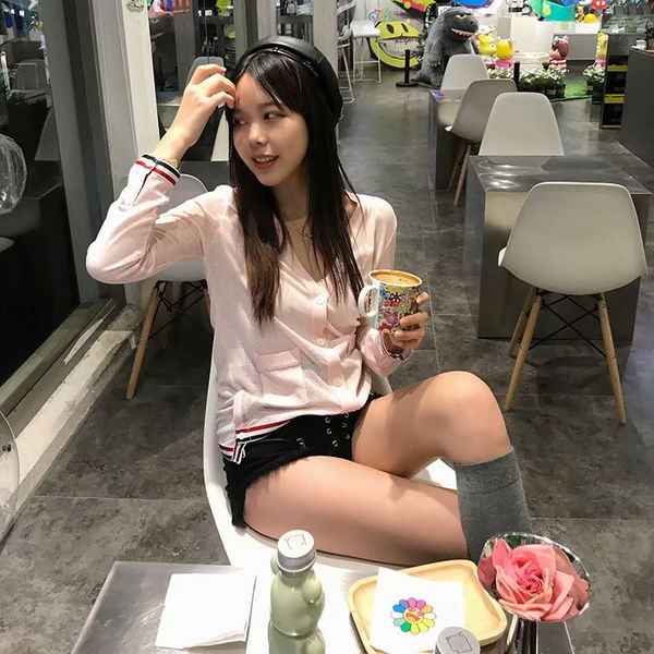 

20 spring and summer college style tb red white blue front short back long slim perspective air conditioning shirt knitted v-neck cardigan