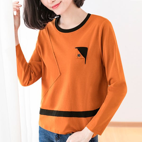 

women's t-shirt long-sleeve female t-shirt, modern-day long-sleeve shirt , color contrast, plus size buttons apnt, White