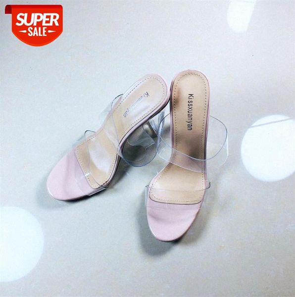 

large size women's sandals and slippers with open toe fish mouth transparent film crystal heel high heels #gj2e, Black