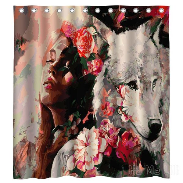 

shower curtains the wolf and girl waterproof bathroom partition curtain home decor