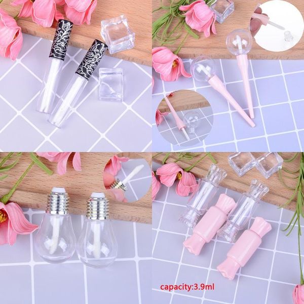 

3.9ml pink lollipop bulb candy design empty lip gloss tube lips bottle brush container mini refillable lipgloss storage bottles & jars