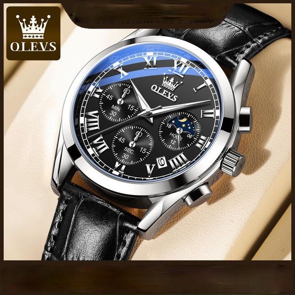 

wristwatches multifunctional movement three eye six injection timing luminous men watch men's, Slivery;brown