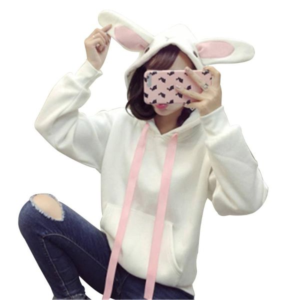 

women's hoodies & sweatshirts vicabo for women fleece pullover kawaii solid casual hoodie with ear loose jumpers korean fashion, Black