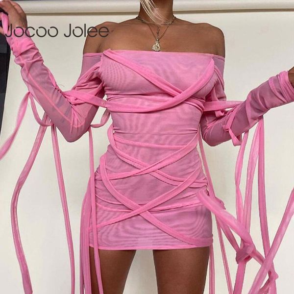 

women summer off shoulder solid mesh patchwork buttocks skinny mini dress bandage party club streetwear 210428, Black;gray