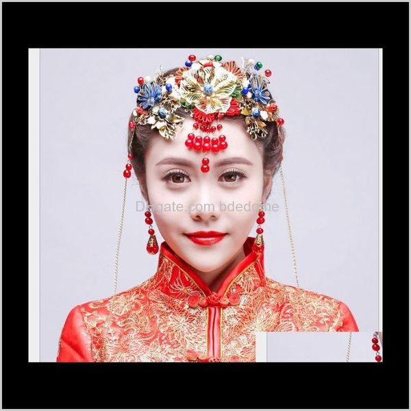

wedding jewelry drop delivery 2021 hair ornaments fengguan cheongsam headdresses chinese classical bridal decorations dm06g, Slivery;golden
