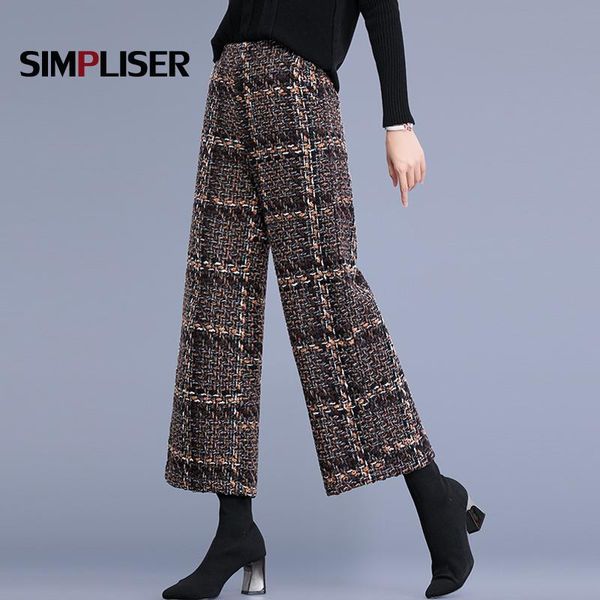 

women's pants & capris wide leg women 2021 winter ankle length loose trousers plus size 4xl office work plaid femme pantalon elastic, Black;white