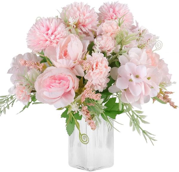 

decorative flowers & wreaths artificial peony bouquet fake hydrangea chrysanthemum ball bunch for wedding home decoration table centerpieces