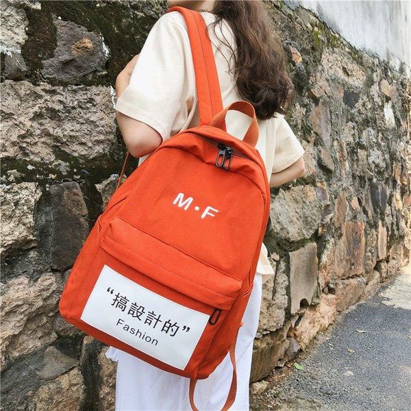 

backpack personalized chinese letter decoration all-match solid color campus style boys and girls student school bags