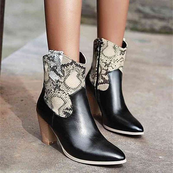 

plus size 34 to 44 45 46 47 snake grain printed chunky heels cowboy luxury women designer boots, Black
