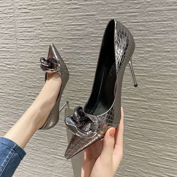 

93502 summer style thin heel pointed high heels women's patent leather shallow mouth temperament single sho, Black