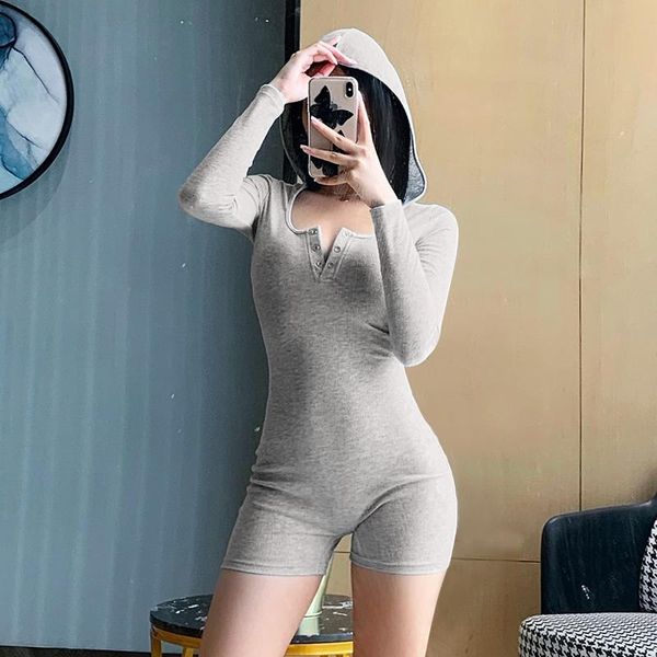 

jumpsuit women summer 2021 solid hooded button casual sport playsuit rompers combinaison femme macacao feminino monos mujer women's jum, Black;white