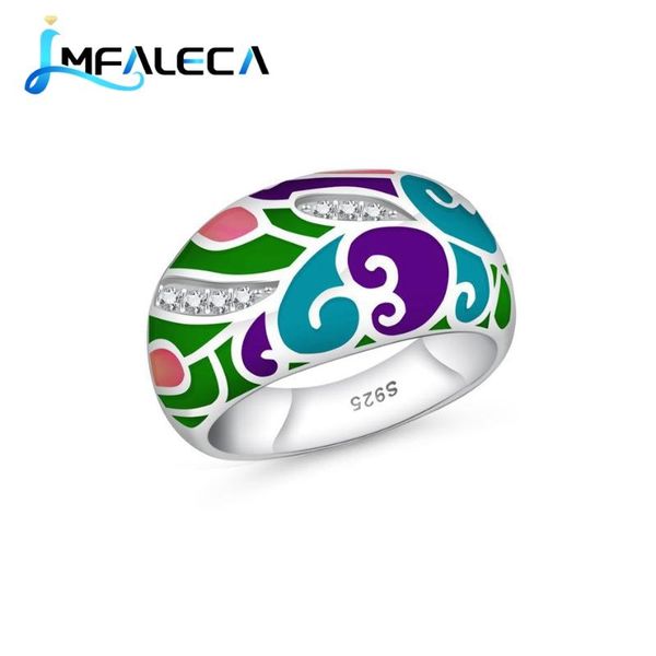 

cluster rings lmfaleca pure 925 silver ring for women bright multicolor transparent enamel decoration fine luxury gift jewelry, Golden;silver
