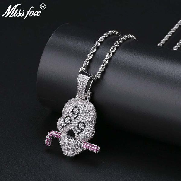 

hip hop men necklace 999 skull copper 24k gold plated micro pave choker cz stone iced out pendant necklaces, Silver