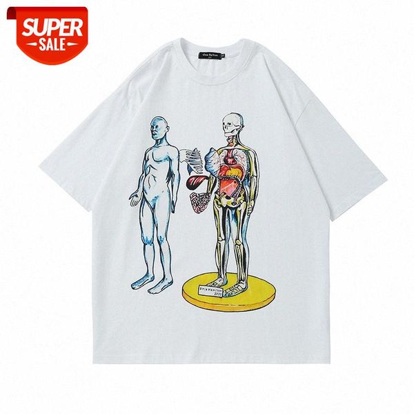 

human anatomy print short-sleeved t-shirt men's loose round neck half sleeve #dz8z, White;black