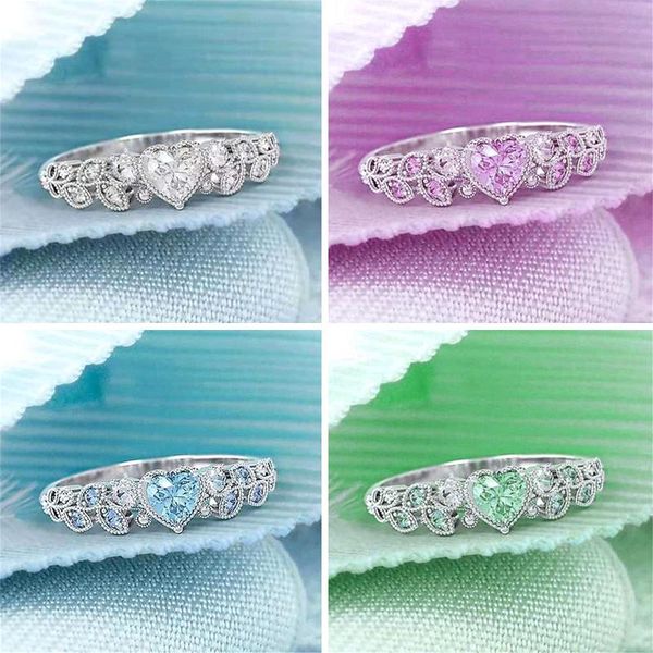 

wedding rings stylish modern ring cubic zircons female trendy heart-shaped est fashion jewelry for women girls nice gift, Slivery;golden