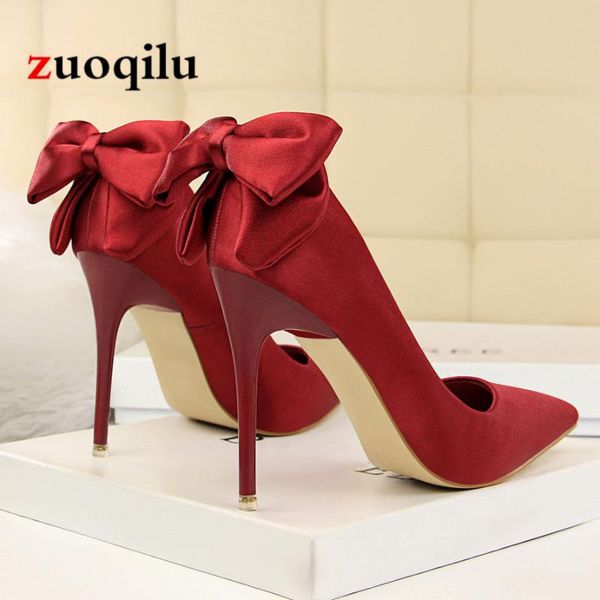 

women pumps shoes bow red high heels wedding ladies 2021 dress, Black