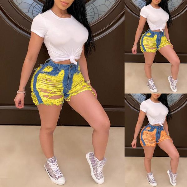 

women's jeans 2021 spring summer heavy hole beads high thin waist light blue denim shorts women