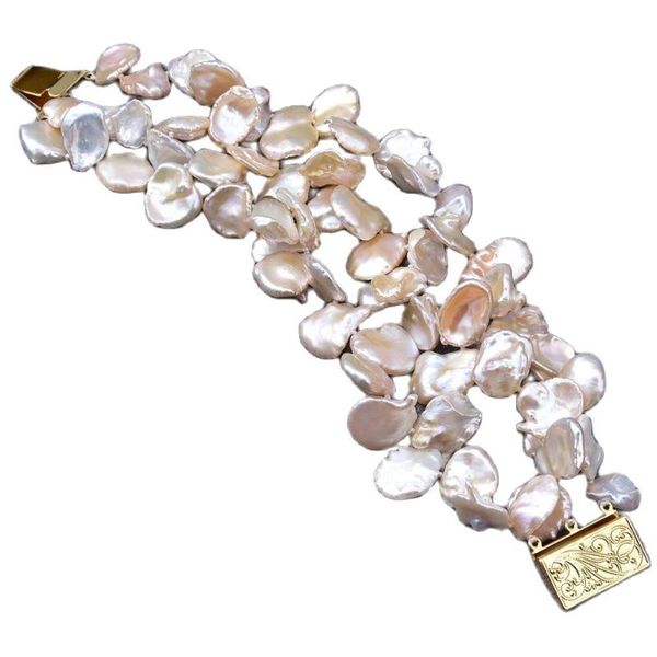 

beaded, strands jk 8'' 3 drilled pink keshi pearl bracelet, Black