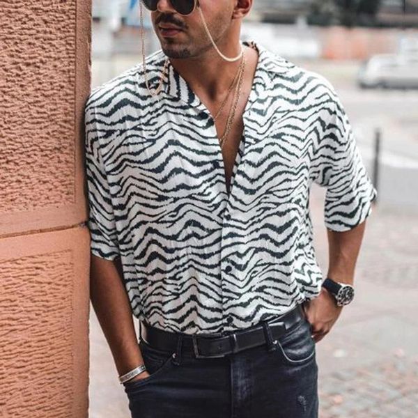 

men's casual shirts shirt with zebra print sleeve loose trendy, White;black
