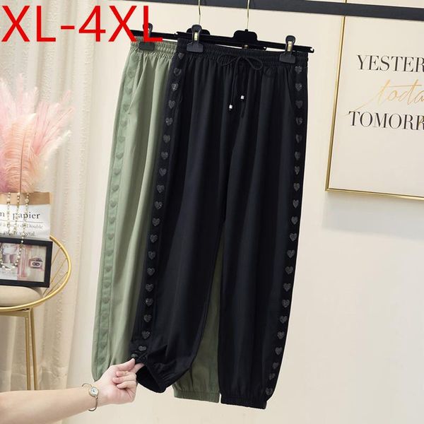 

plus size pants harem summer ladies chic casual loose high waist drawstring oversize female trousers l xl 2xl 3xl 4xl, Black