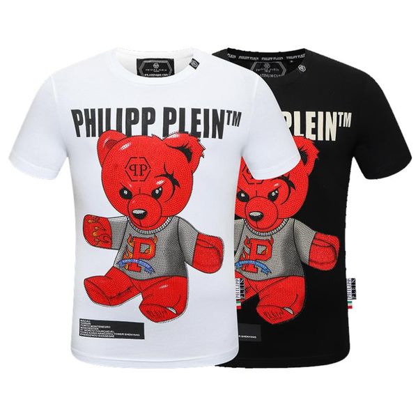 

men's t-shirts fashion men t-shirt rose bear diamond casual short-sleeved summer pp brands european american streetwear tees, White;black