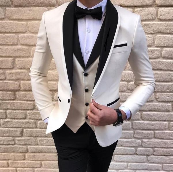 

men's suits & blazers est beige men slim fit shawl lapel wedding man groom suit tuxedo blazer fashion party jacket waistcoat pants 3pcs, White;black