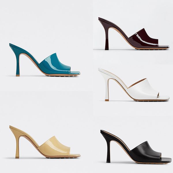 

2022 shoe stretch mules soft sole women sandals designer leather casual shoes shiny leather ladies high heels summer, Black